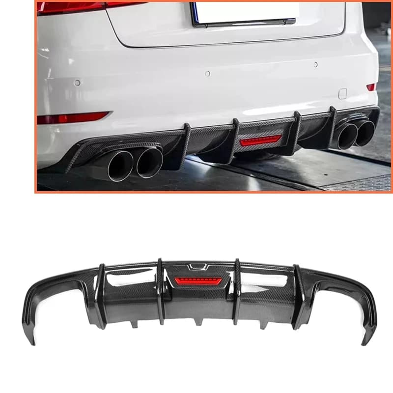 Real Carbon Fiber KB Style Front & Rear Bumper Diffuser with LED Light for Audi A3 Sedan S3 2017-2019