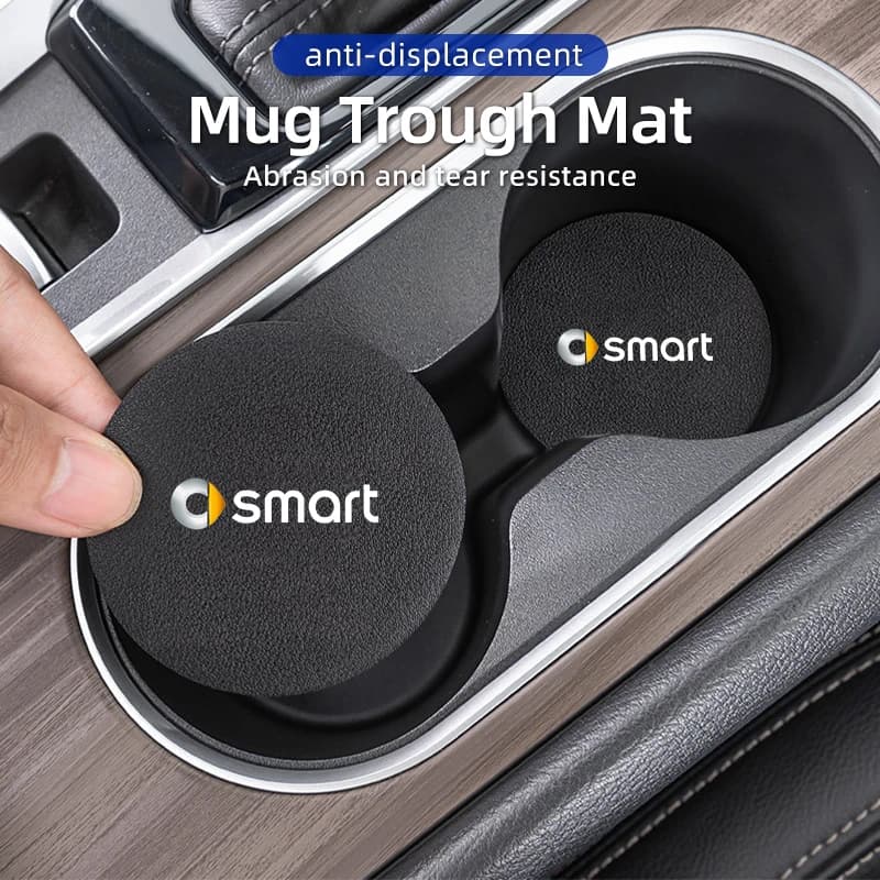 Car carbon leather coaster center console water console cup anti-slip mat suitable for Smart Fortwo 451 450 453 EQ