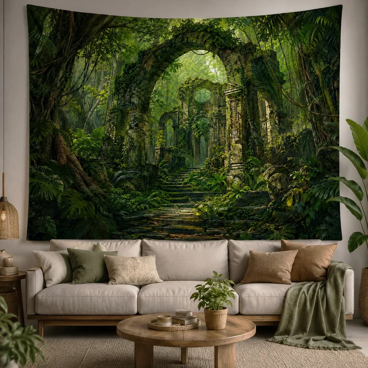 Mystical Forest Wall Tapestry Sunbeam Trees Landscape Hanging Blanket Aesthetic Room Decor Backdrop Fabric Tapestries