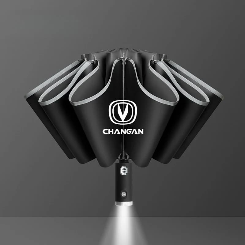 Metal Car Automatic Umbrella With LED Reflective Stripe Reverse Umbrellas For changan cs35 cs15 cx70 cs55 cs95 cs75 cs75fl plus