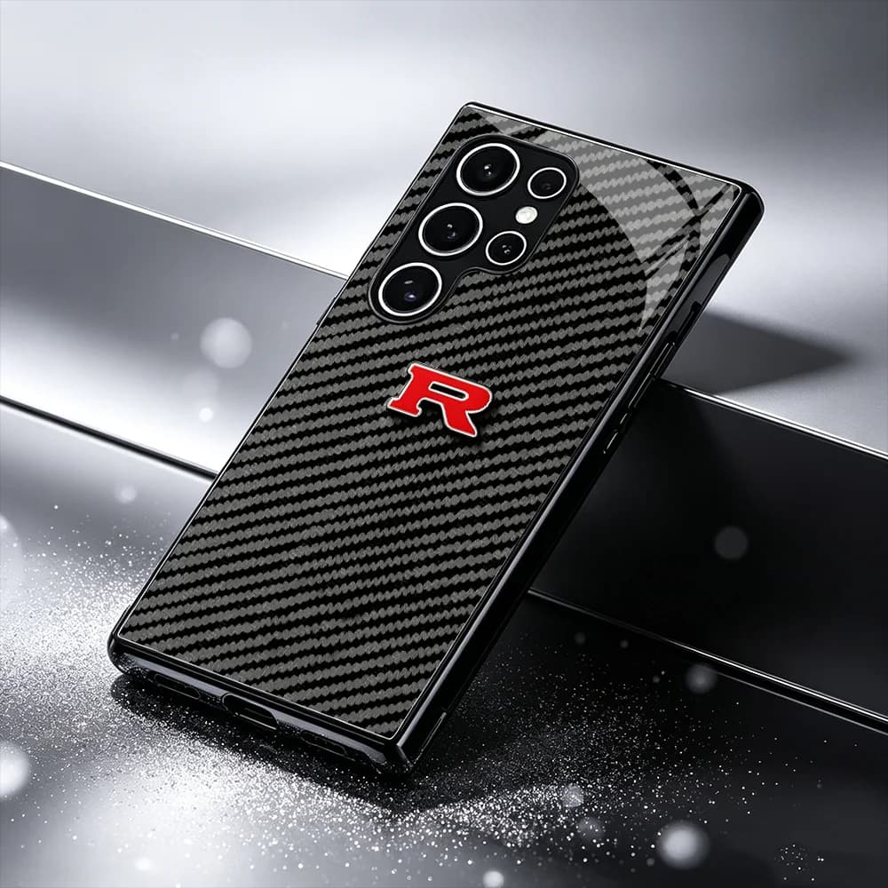 Racing letter R Phone case s26 ultra case Glass phone case for Samsung Galaxy S26/S25/S24/S23/S22/S21 FE Ultra Plus Shockproof