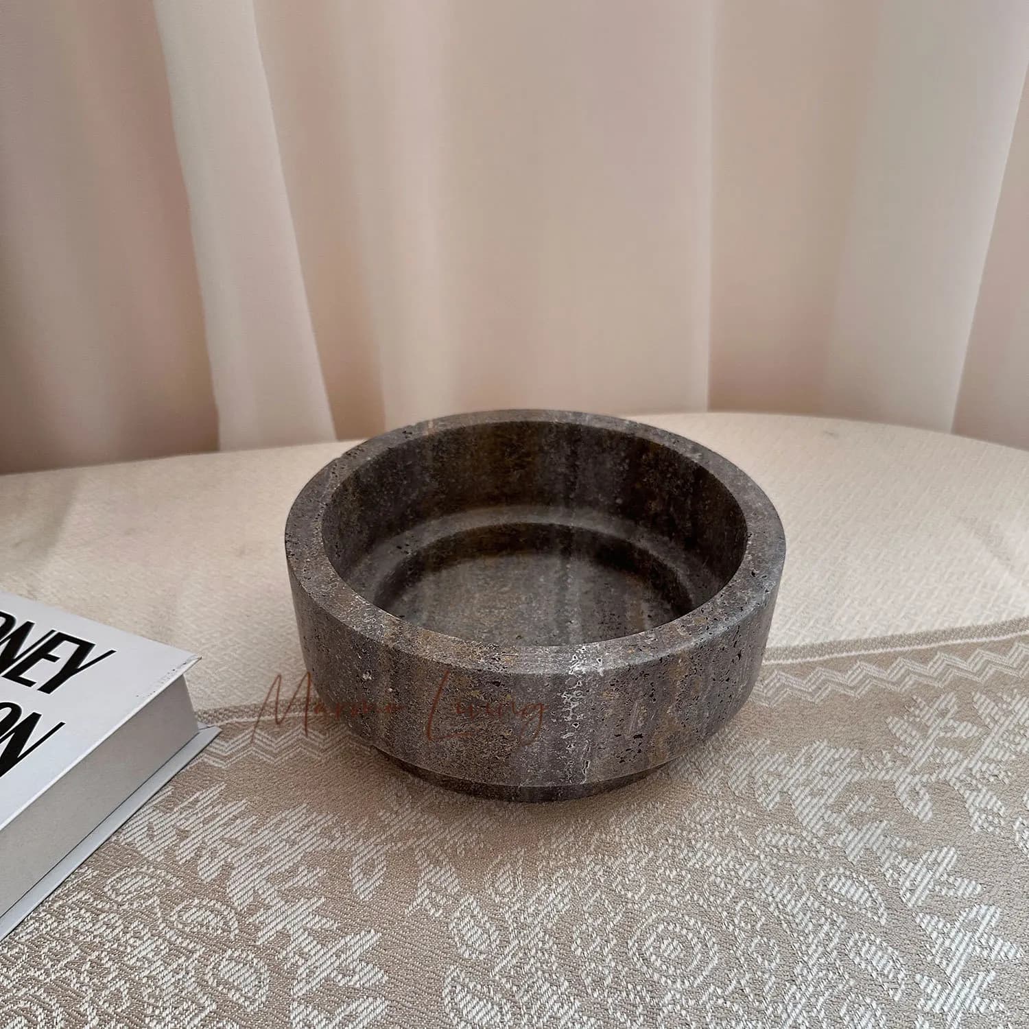 Modern Minimalist Round Stone Fruit Tray Home Decor for Living Room Coffee Table Dining Room