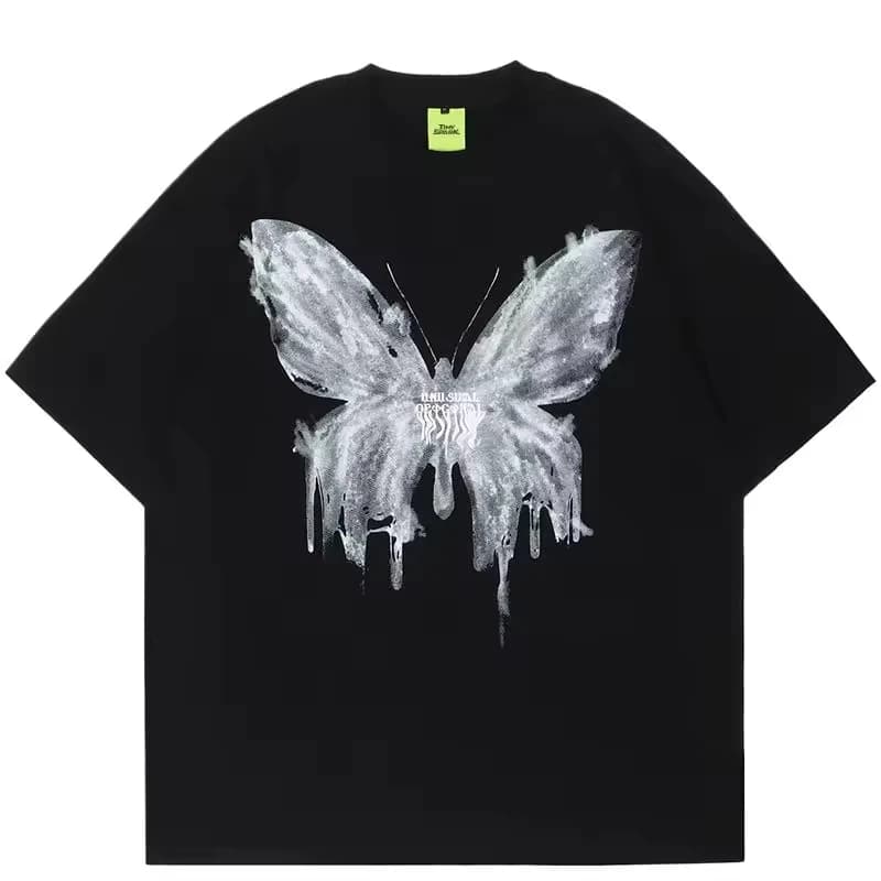 Oversized T Shirt Black Melting Graphic Tee Abstract Art Streetwear Men Women High Street Fashion Top
