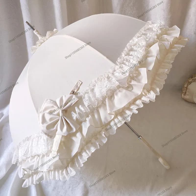 Arched Sun Umbrella with Lace Trim Lolita-Style  Princess-Inspired  for Girls Sun and Rain