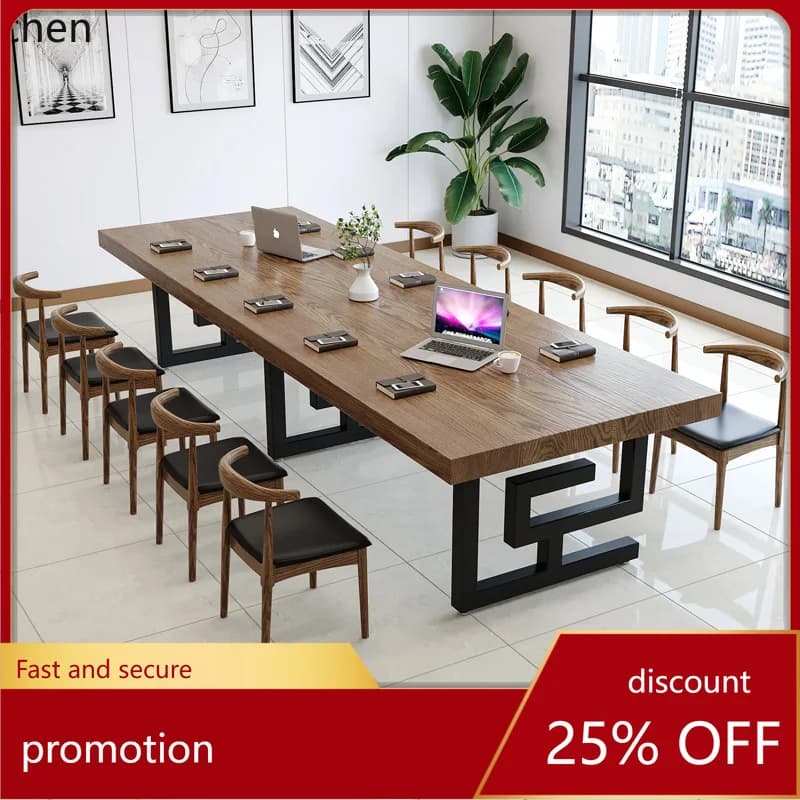 CZ Solid Wood  Long Table Simple Modern Office Training Table Industrial Style Large Simple Furniture (Chairs Not Included)
