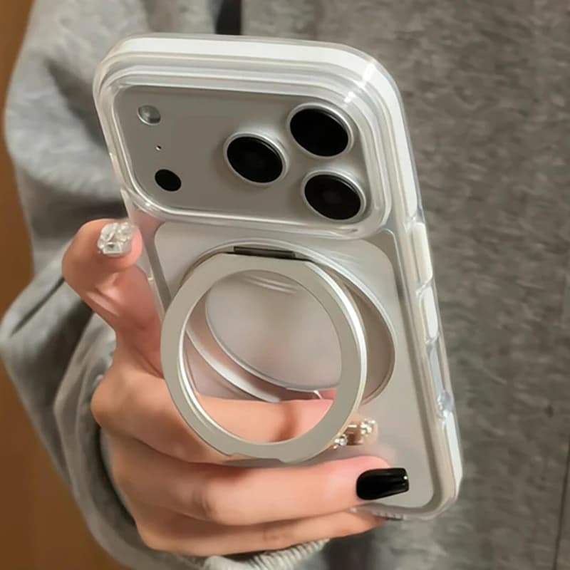 360 Degree Magnetic Metal Ring Stand Phone Case For iPhone 17 Promax 16 15 14 13 Pro Max Luxury Cases Transparent Fundas