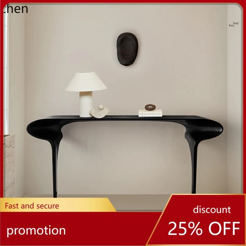 ZML Art Entrance Table Wabi Sabi Wind Entrance All Solid Wood Entrance Platform Extremely Narrow Black End View Platform