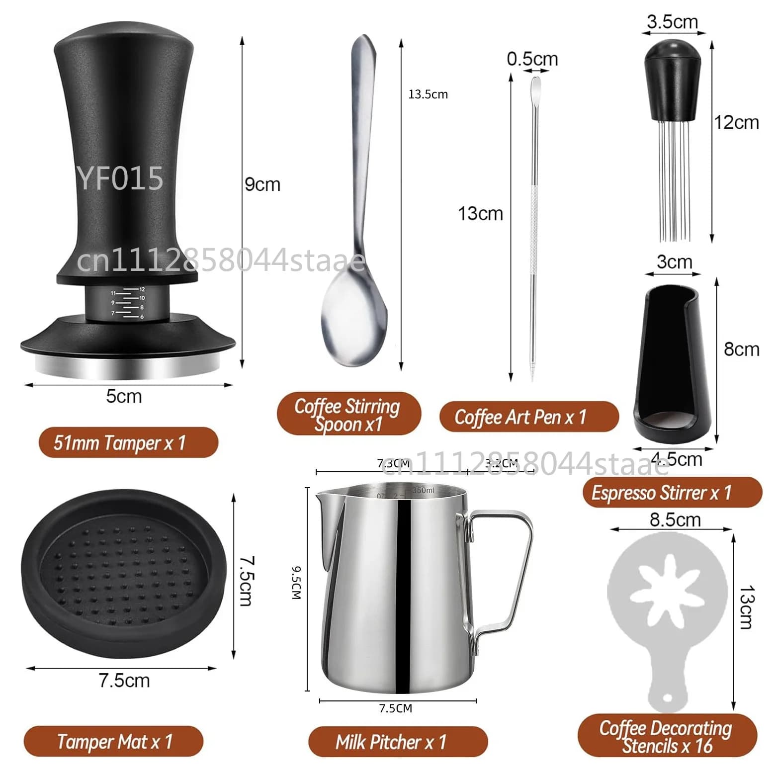 Adjustable Coffee Tamper Set with 304 Milk Pitcher, Latte Art Tools for 51/53/58mm Portafilters