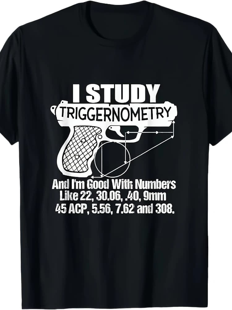 Trigger Geometry Study-with Gun Illustration&Caliber Numbers design-100% cotton O-neck short sleeve printed men's T-shirt.