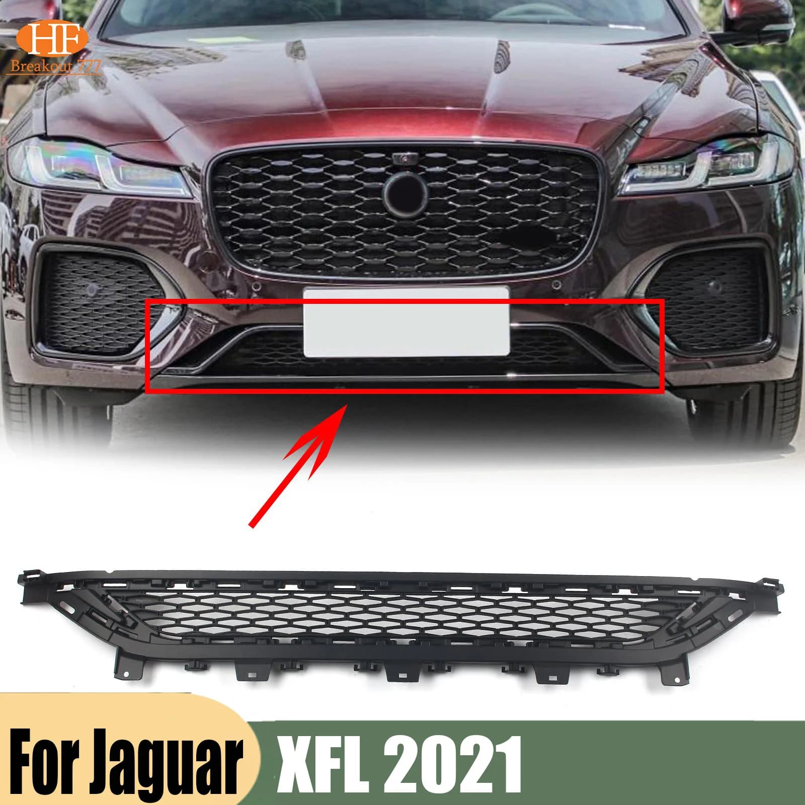 Car Front Bumper Grille Grill ABS Plastic Black Kit Fits For Jaguar XFL 2021