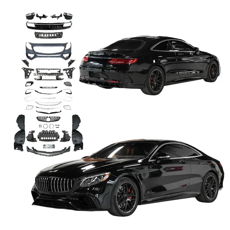 New PP Material S Class Coupe C217 2015-2019 Facelift Refit Bodykit Auto Part Bumper Grille Upgr to S65