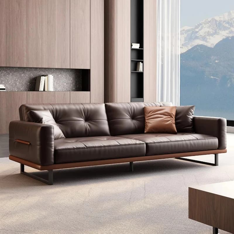 Leather three-person office sofa coffee table set, suitable for reception area