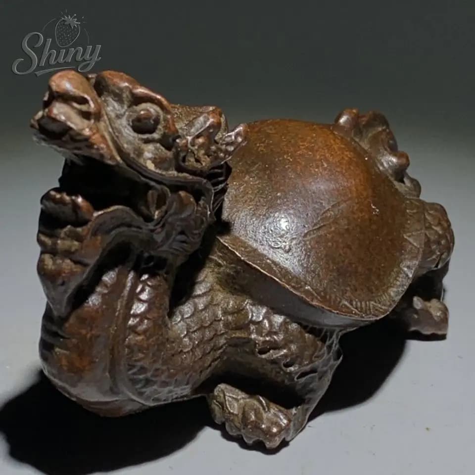 Antique Copper Mythical Beast Dragon Dragon Turtle Statue  Lucky Animal  Figurine Desktop Ornament Decors