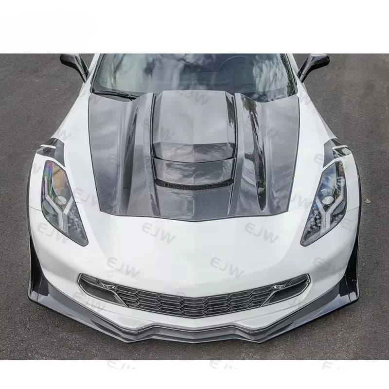 New Black C7 Carbon Fiber Engine Hood for 2014-2019 Corvette C7 Retrofit Upgrade ZR1 Style Perforated High Performance Bolt-On