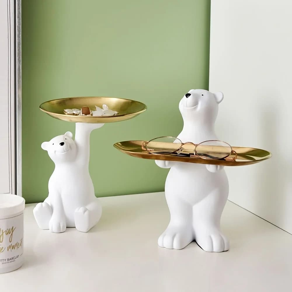 High-End White Polar Bear Storage Ornament Solely Cartoon Animal Decorative Tray Bedroom Office Living Room Decoration