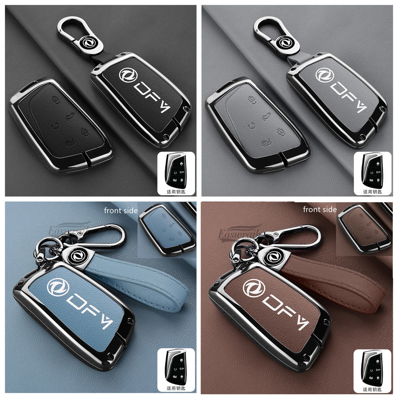 Car Zinc Alloy Leather Car Key Case Cover Holder Chain For Dongfeng Fengshen Aeolus G59 GS EV500 DFSK Fob Key Shell Accessories