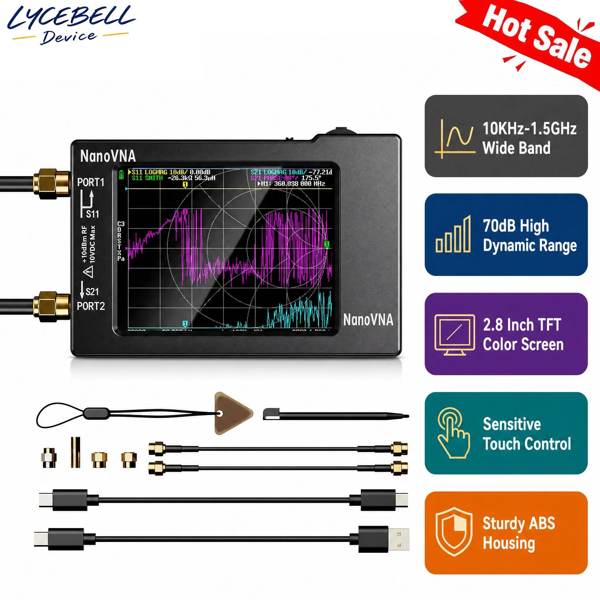 NanoVNA-H4 NanoVNA-H Vector Network Analyzer 1.5GHz Portable VNA Antenna Analyzer SWR Meter S Parameter Measurement PC Ham Radio