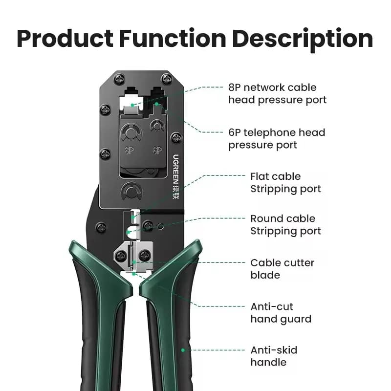 UGREEN RJ45 Crimper Tools RJ45 Crimping Pliers for CAT6/7 Ethernet Lan Cable Network Cutter Stripper Plier Muiltifuntion Tool