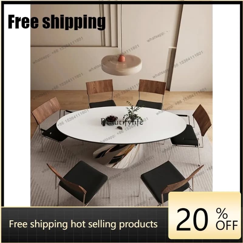 HJ Slate dining table minimalist modern light luxury oval simple luxury stone new mirror dining table