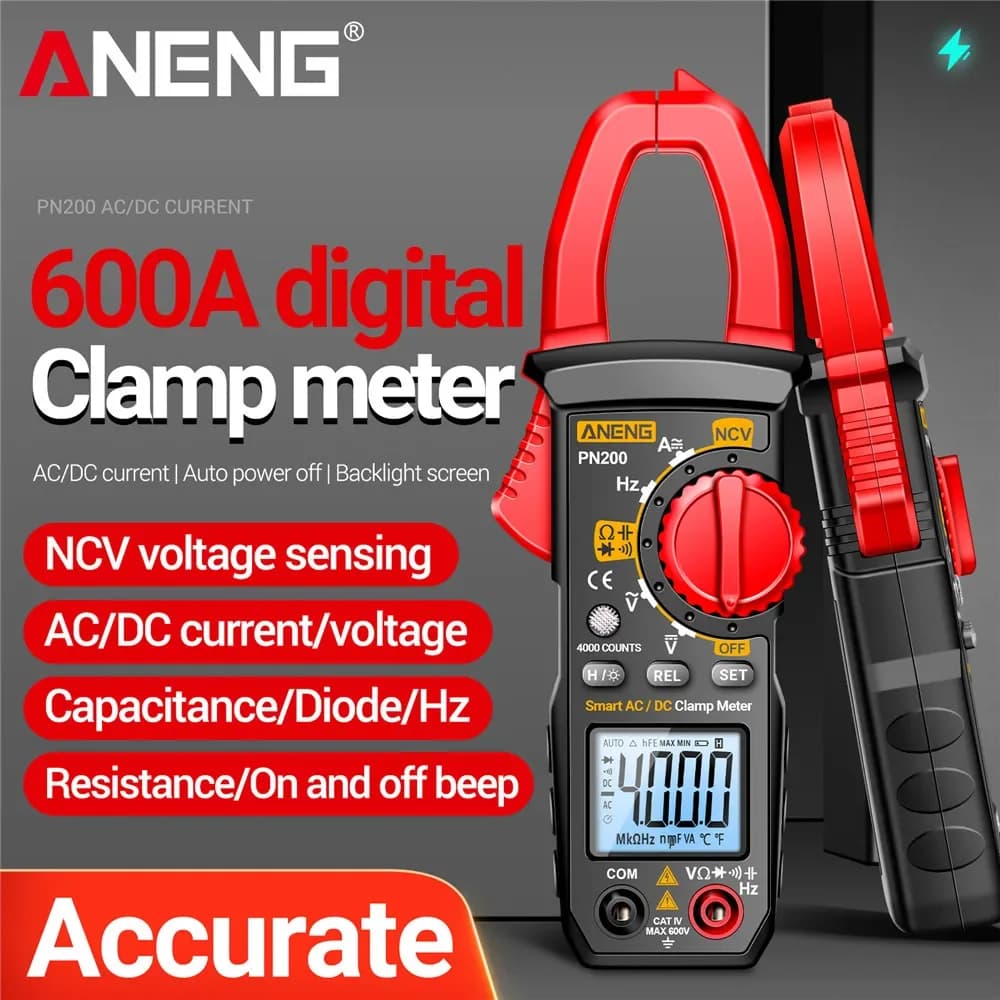 600A Current Multimeter Digital Clamp Meter 4000 Counts Ammeter Voltage Tester Car Capacitance NCV Ohm Tester Tools ANENG PN200
