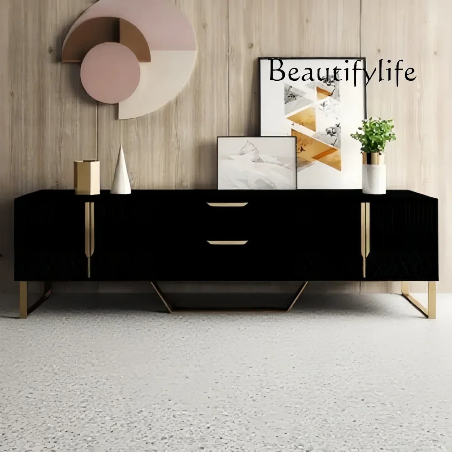 N49  Nordic Light Luxury Piano Paint TV Cabinet Post-modern Light Luxury Coffee Table Combination Floor Can Be Customized