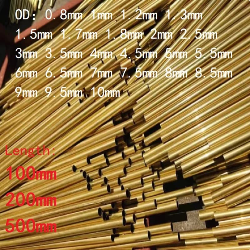 1 PC Brass Tube Diameter 0.8 1 1.5 2 2.5 3 4 5 6 7 8 9 10mm Length 100mm 200mm 500mm Seamless Round Pipe Tubing