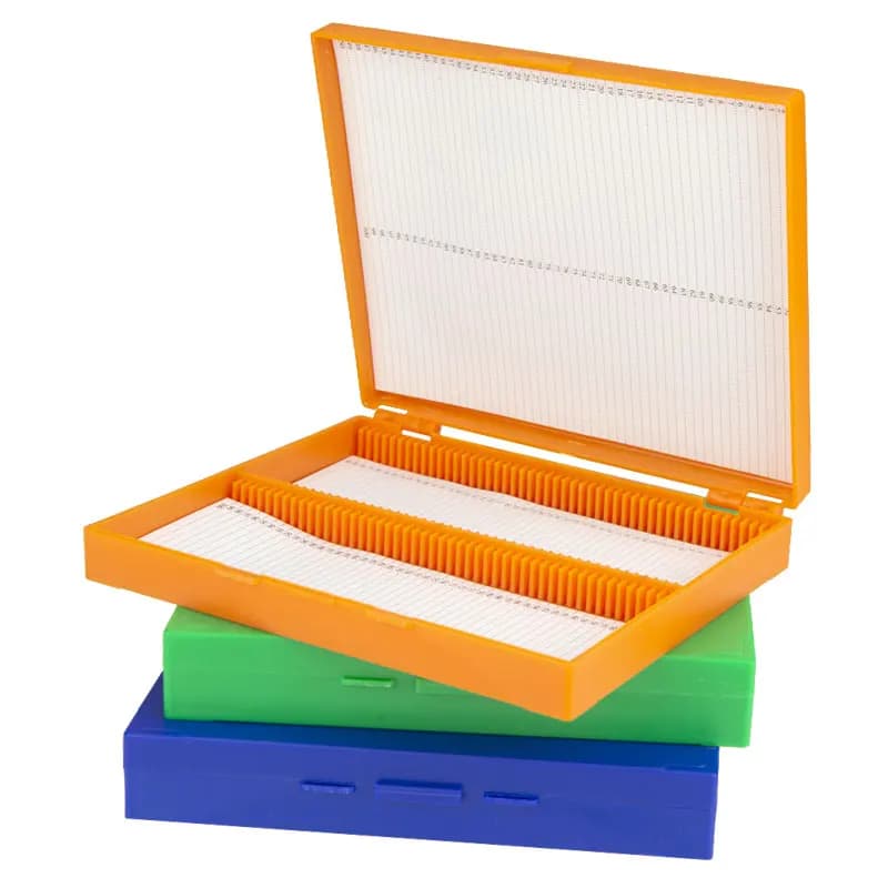 Plastic Microscope Slides Box 100pcs Slides Storage Holder Case