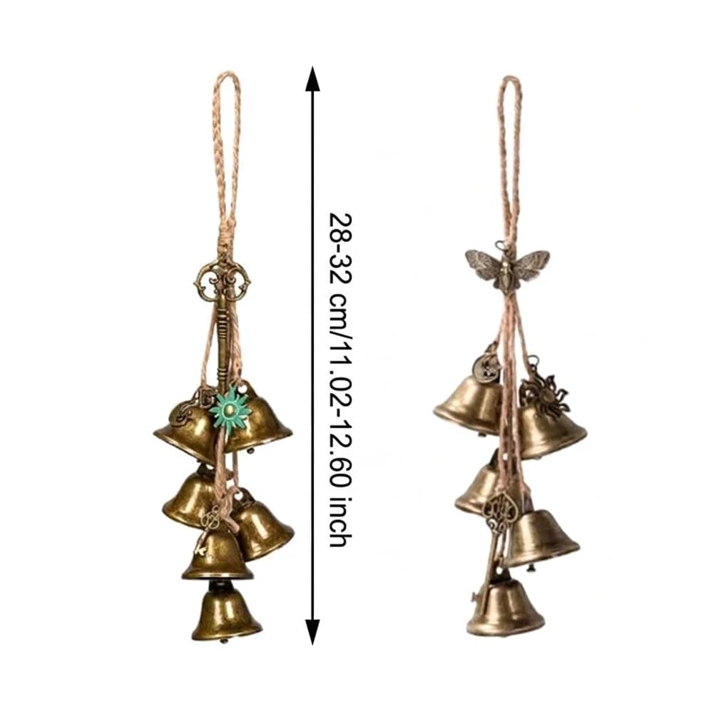 2Pcs Handmade Bronze Wind Chime Bell Vintage Metal Hanging Wind Chime Courtyard Porch Pendant Halloween Christmas Home Decor