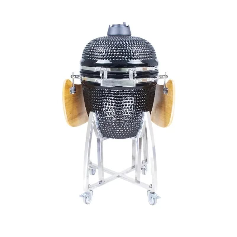 21 Inch Black Kamado Ceramic Stainless Steel Smoker  BBQ Portable Charcoal Bbq Grill