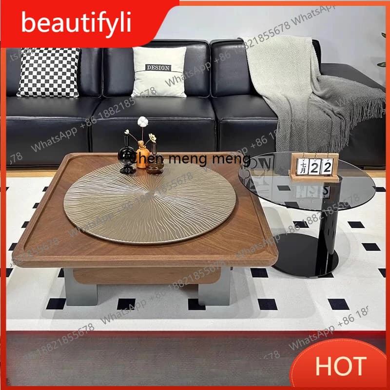 A139 Wabi Sand Wind Square Coffee Table Living Room Household Italian Minimalist Walnut Leather Premium Sense