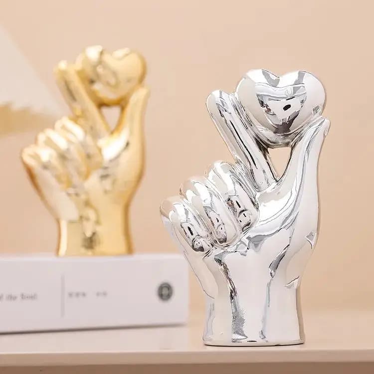 Sculptures Home Decor Ceramic Love Finger Sculpture Modern Room Decor Elegant Heart Hand Statue Aesthetic Room Decor for Open