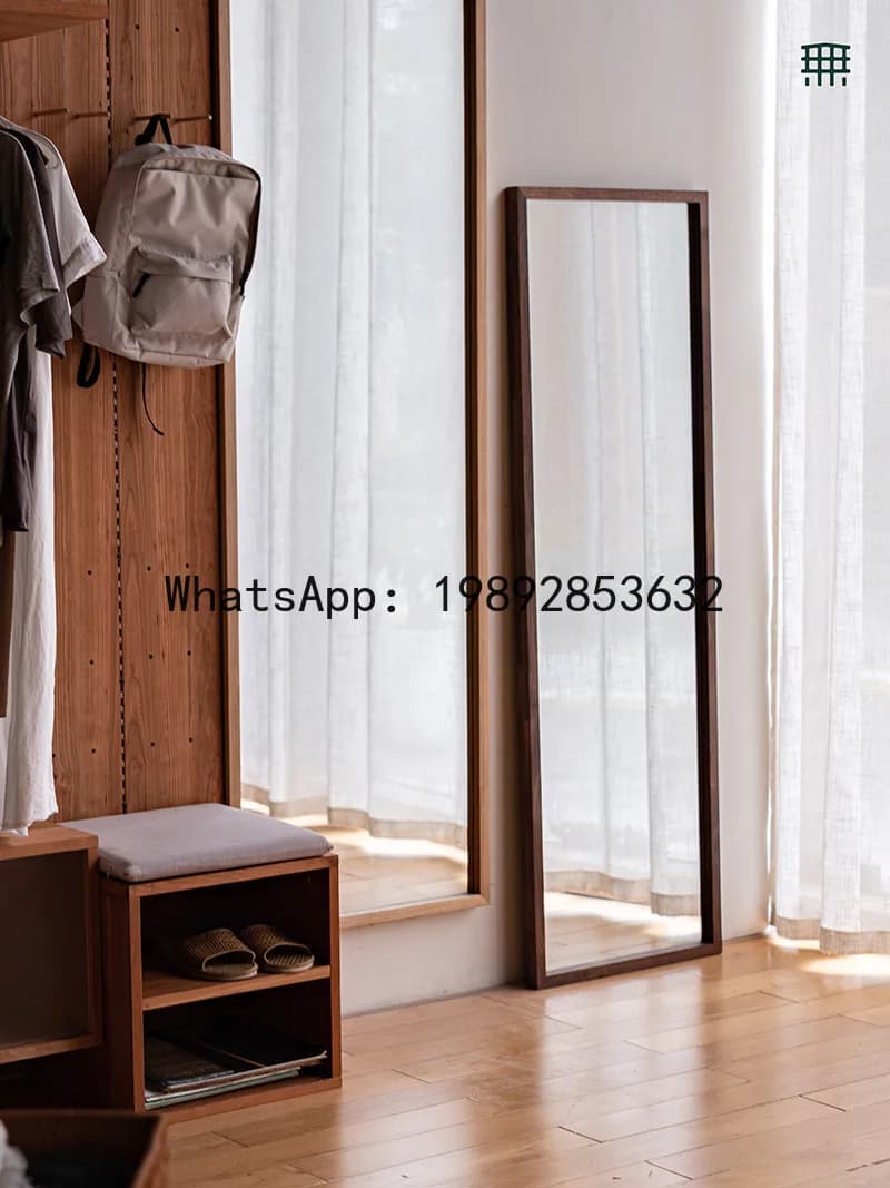 LYY Solid Wood Wall-Mounted Full-Length Mirror Nordic Japanese Style Home Bedroom Floor Mirror Wall-Mounted Full-Length Mirror