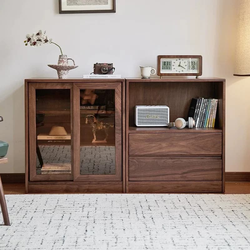 HYS North American Black Walnut Side Cabinet Locker Living Room Storage Cabinet Dining Side Cabinet Combination Bookcase