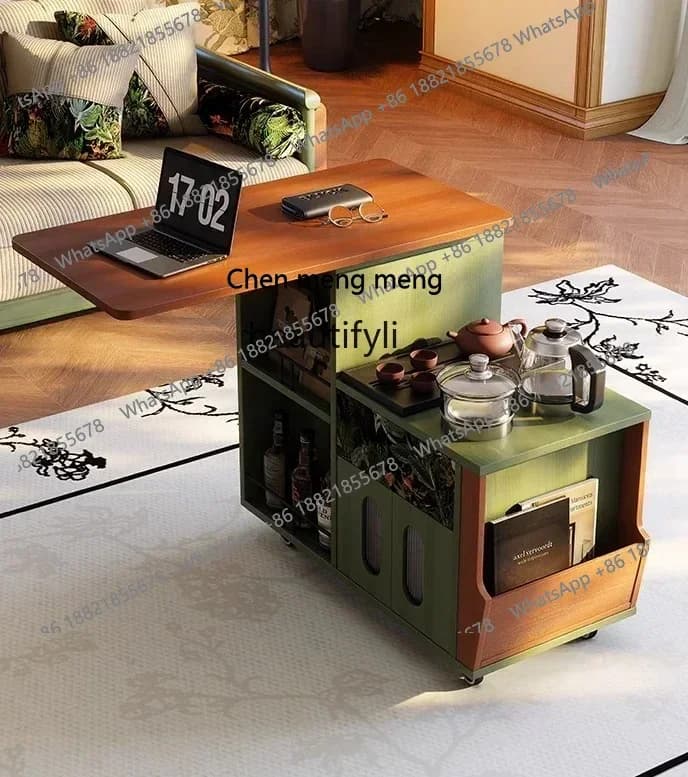 ss8350 Movable side few solid wood tea cabinet French retro living room trolley Chinese antique home