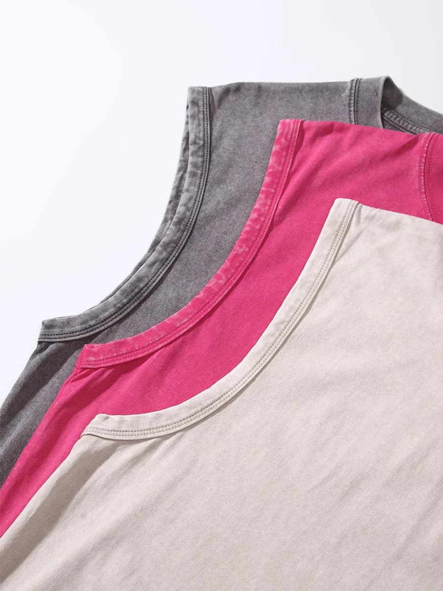 2025 Summer New cotton Men's Washed Cotton Tank Tops Muscle Gym Sleeveless Workout T Shirts Running Beach Loose Tees