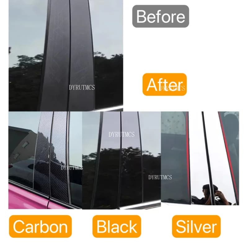 8Pcs Gloss Black Pillar Posts Fit For Toyota Highlander Kluger 2020 2021 2022 Window Sticker Cover Decor Trim Silver Carbon