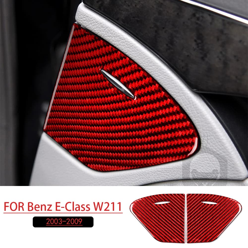 For Benz E-Class W211 2003-2009 Car Door Ashtray Set Red Real Soft Carbon Fiber Car Interior Accessories Decoration Stickers