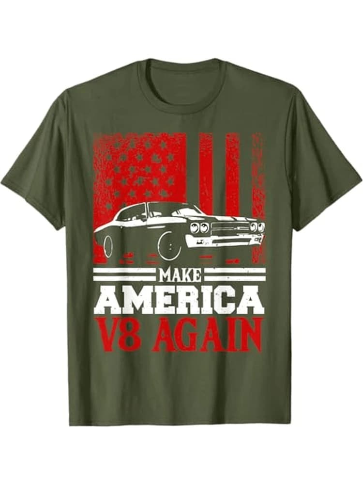 Make America V8 Again Muscle Cars-Vintage American Muscle Car&V8 Engine Graphic-100% cotton short sleeve printed men's T-shirt.