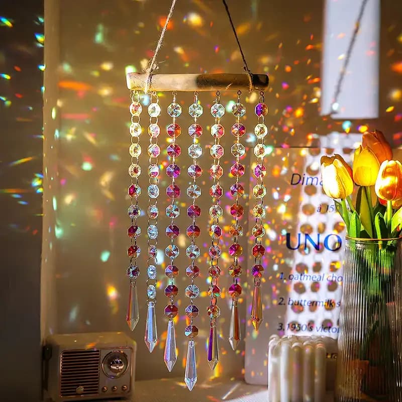 Sun Symphony Crystal Wind Chime Pendant Bedroom Window Rainbow Pendant Fantasy Light and Shadow Sun Catcher Decoration Gift