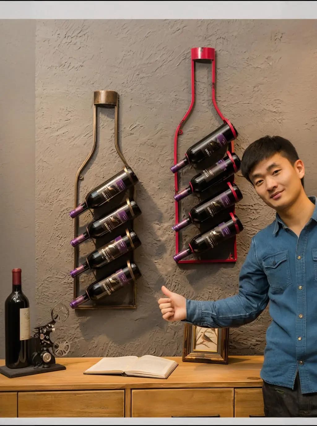 Inclined creative wall hanging wine rack retro wrought iron wall decoration industrial style wall decoration