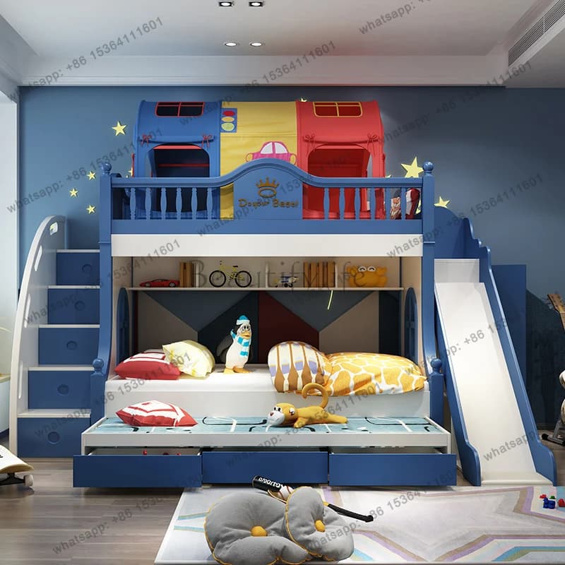 Multi functional 3drawers storage bed slide bedroom frames full king size kids Bunk 2 people beds luxury twin modern furniture