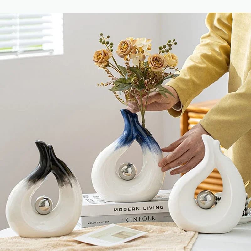 Silver Decorative Ceramic Vase Desk Decoration Artificial Flower Decorative Flower Arrangement Vases Room Aesthetic Decor