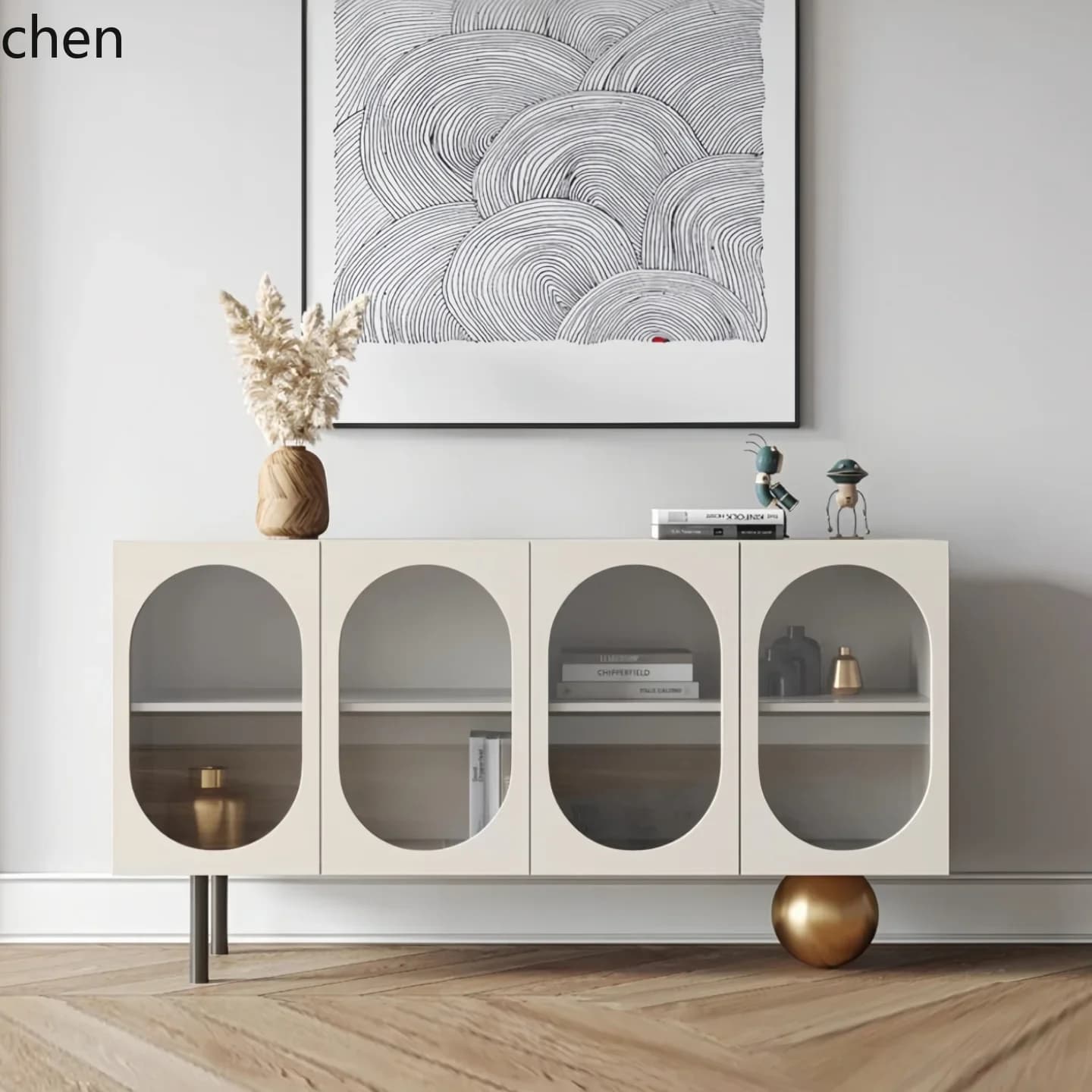 DSA  Sideboard Entryway Glass Tea Wine Cabinet Multi-Functional Storage Organizer
