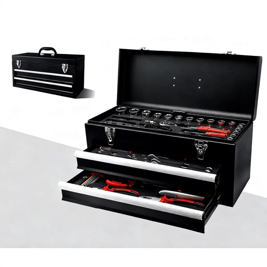Metal Tool Box With Drawers Portable Steel Tool Box With Protective Liner And Latch Closure And Lock For Garage And Home