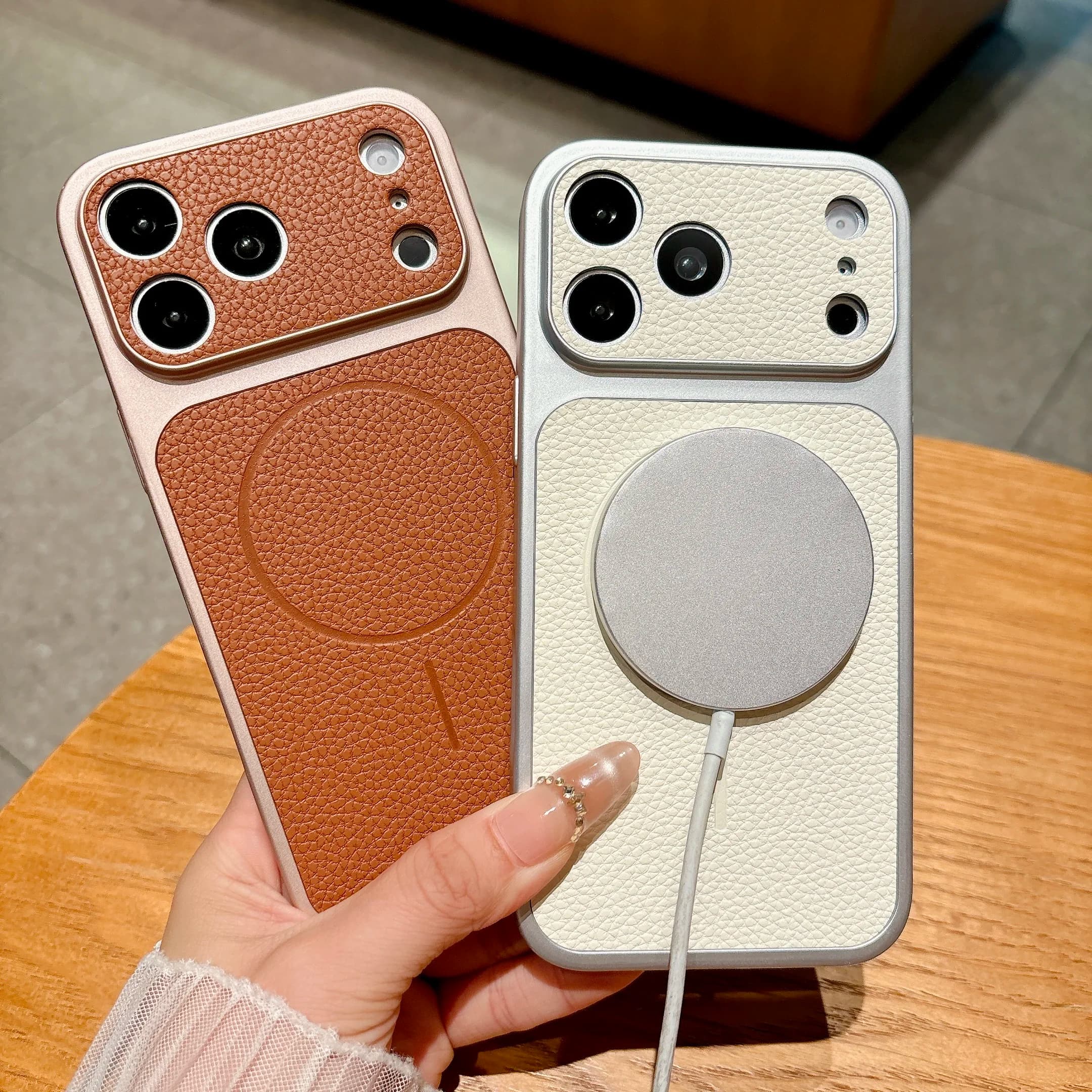 Premium PU Leather Texture Phone Case For iPhone 17 16 15 14 13 Pro Max Shockproof Anti-Scratch Wireless Charging Protect Cover