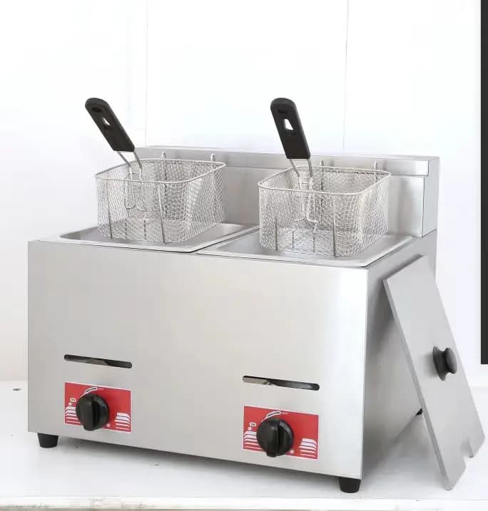 Double Tanks Commercial Stainless Steel Chicken Fryer Machine Gas 8L+8L Deep Fryer Machine