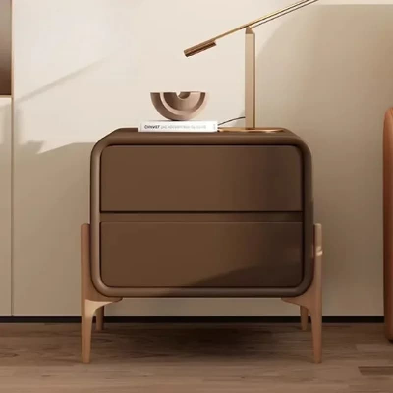 Solid Wood Frame Microfiber Bedside Table