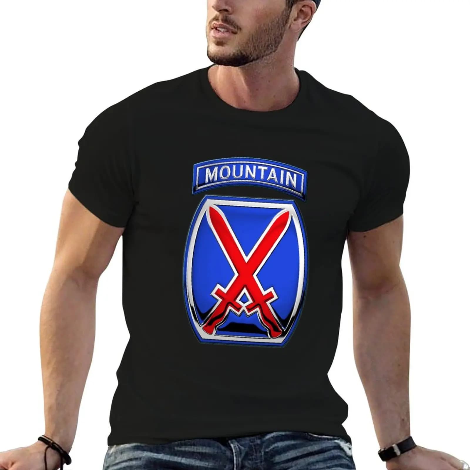 10th Mountain Division - 10th MTN Insignia over White Leather T-Shirt shirts graphic tee summer shirt funny t shirts for men