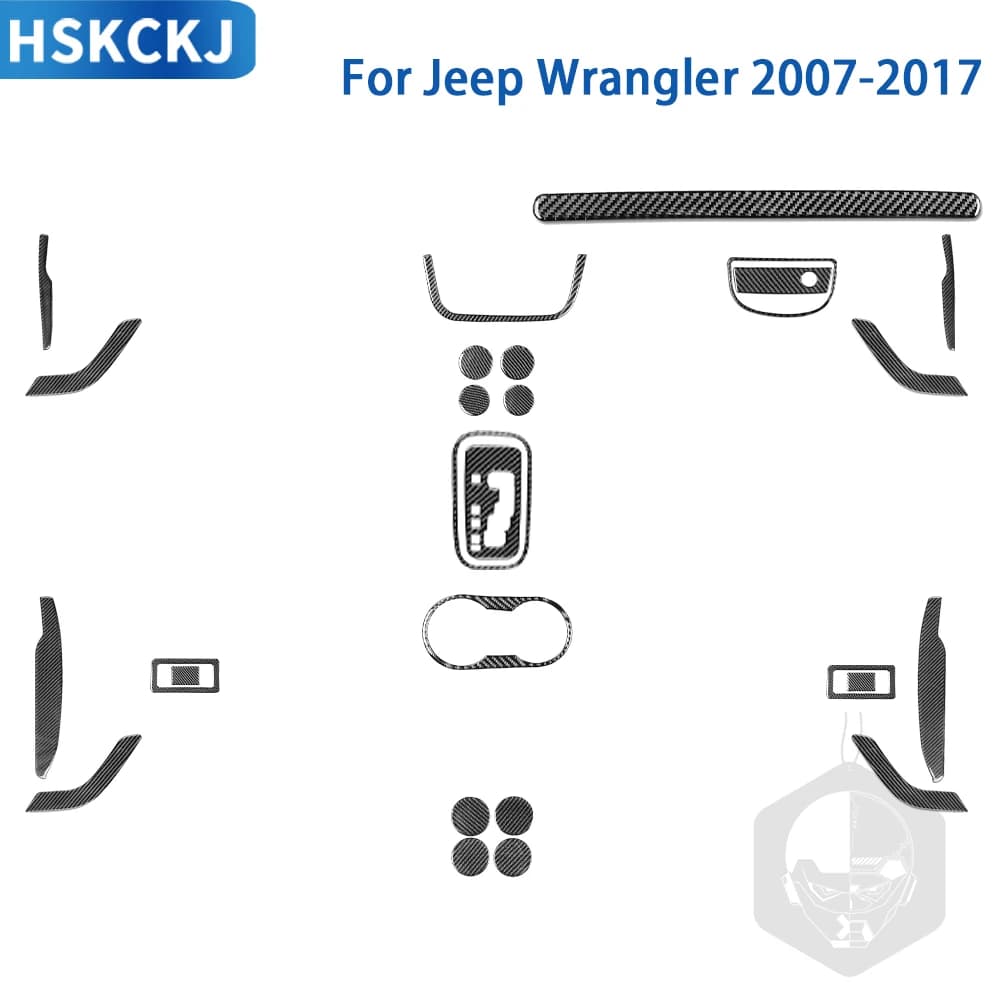 For Jeep Wrangler 2011-2017 Accessories Car Carbon Fiber Interior Gear Panel Cup Holder Door Handrail Trim Sticker Decoration
