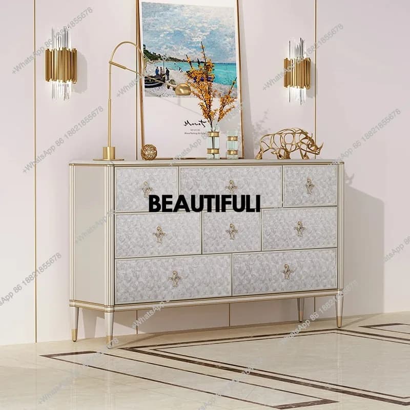 RR American light luxury solid wood eight-bucket cabinet, bedroom TV cabinet, living room storage drawer, modern simplicity
